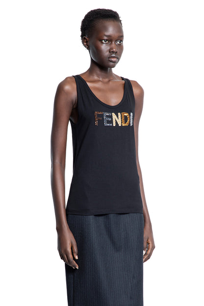 FENDI WOMAN BLACK T-SHIRTS & TANK TOPS