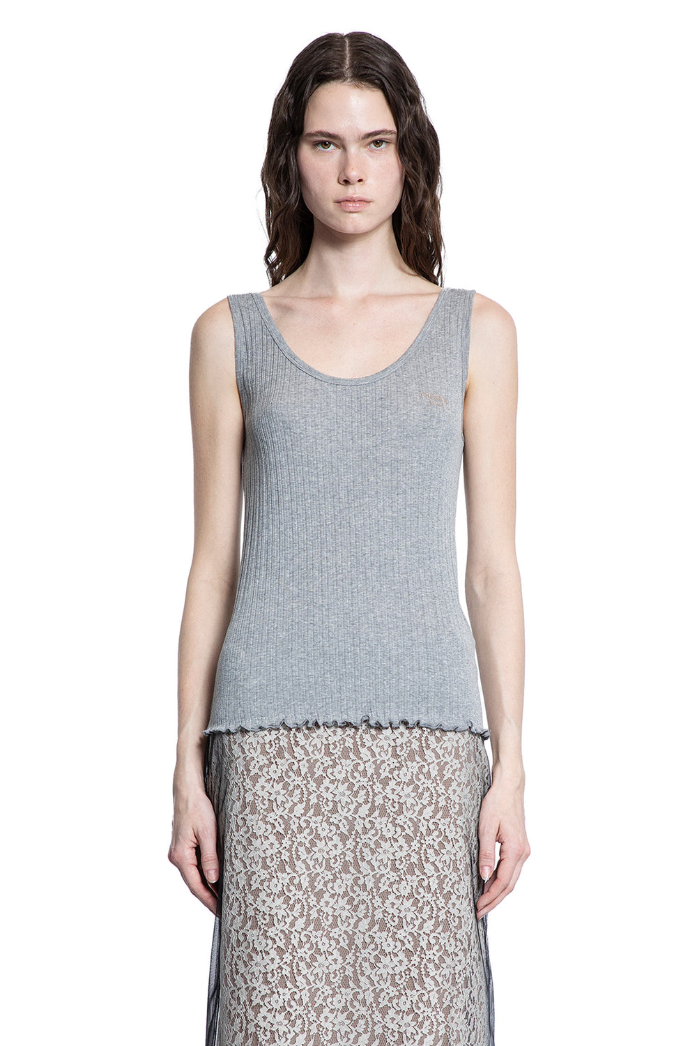 FENDI WOMAN GREY T-SHIRTS & TANK TOPS