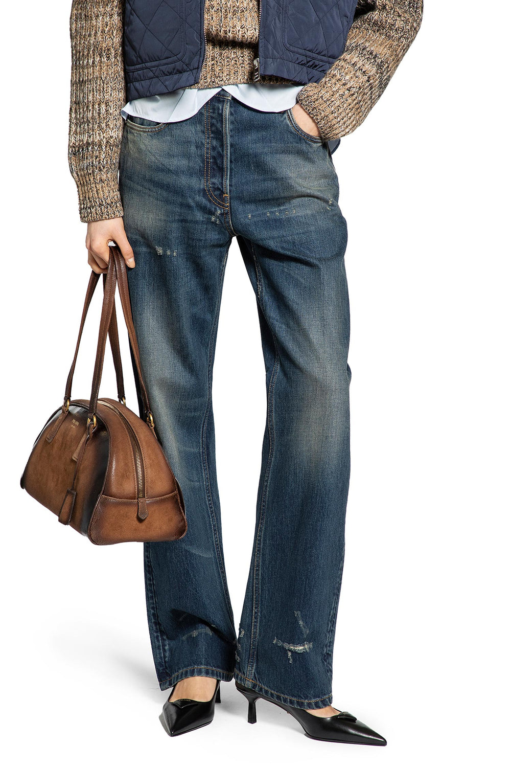 PRADA Straight Leg Washed Denim Jeans woman