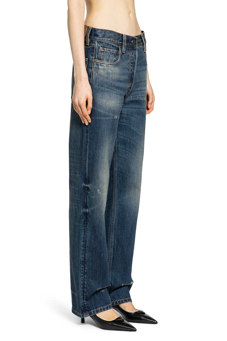 Straight Leg Washed Denim Jeans