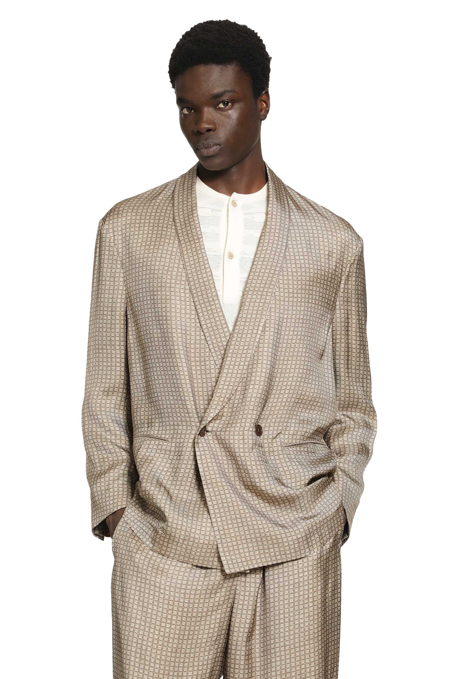 Double-Breasted Blazer in Viscose Check