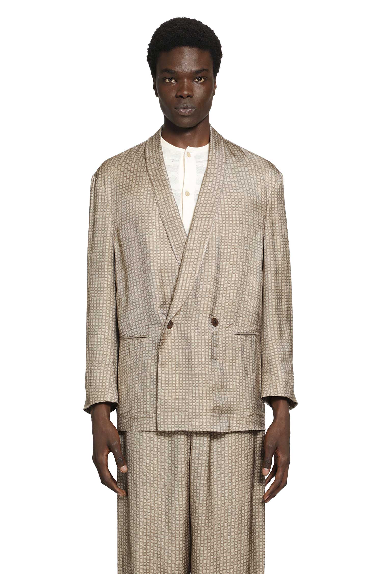 Double-Breasted Blazer in Viscose Check