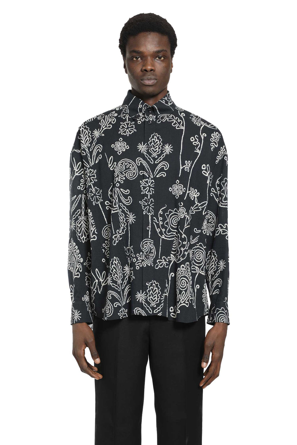 GIORGIO ARMANI Floral Seersucker Shirt man