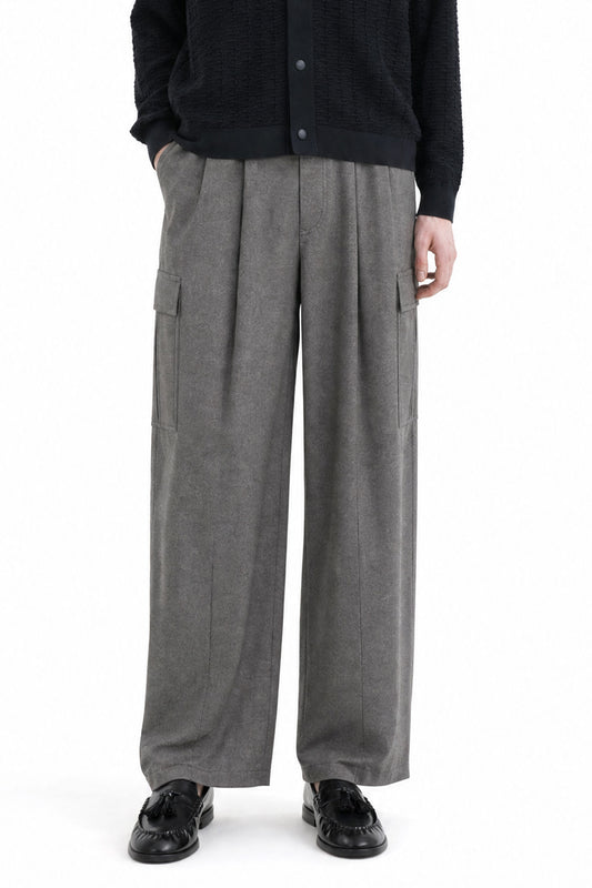 Wool Cashmere Denim-Effect Cargo Pants