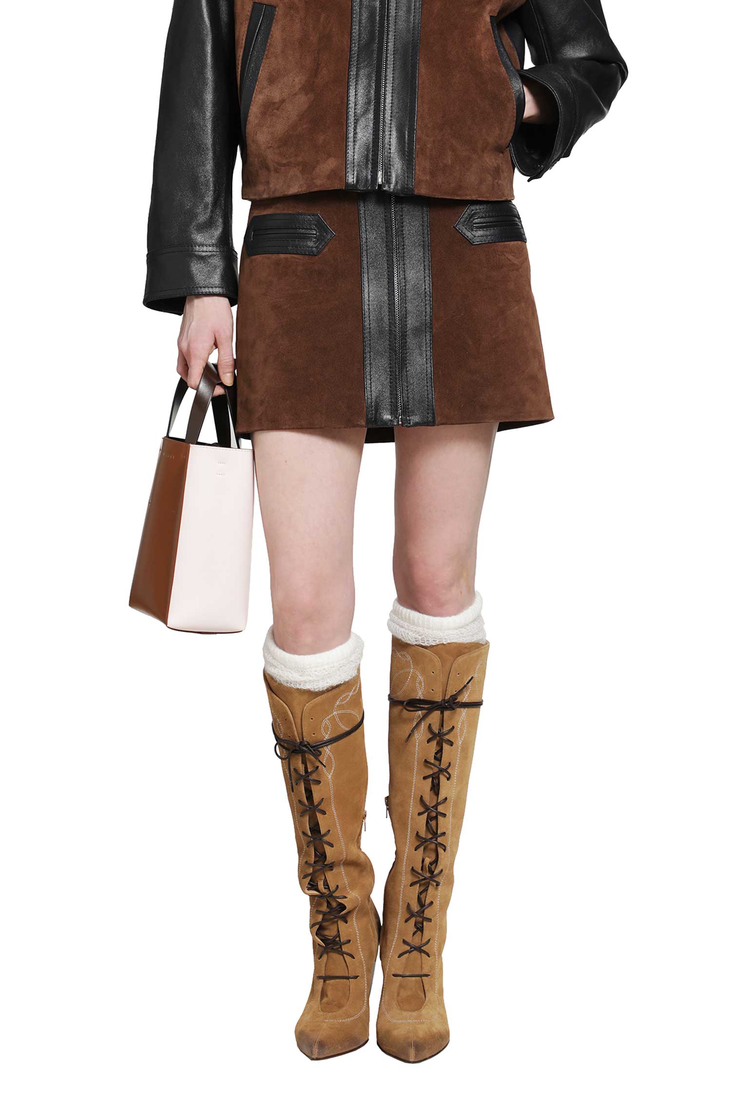 Suede and Leather Mini Skirt