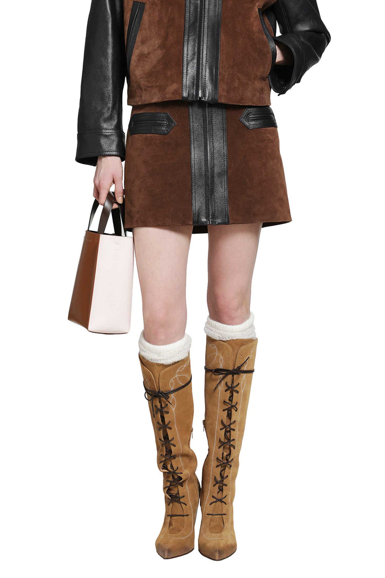 MARNI Suede and Leather Mini Skirt woman