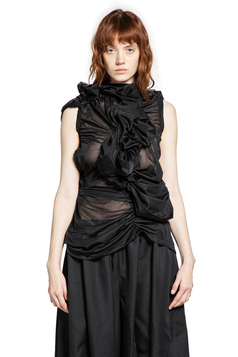 Gathered Sheer Nylon Sleeveless Top