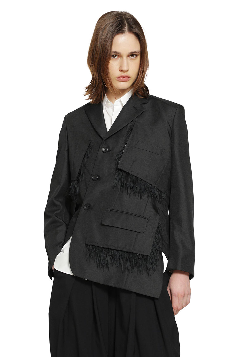 COMME DES GARCONS Single-Breasted Blazer with Frayed Trim woman