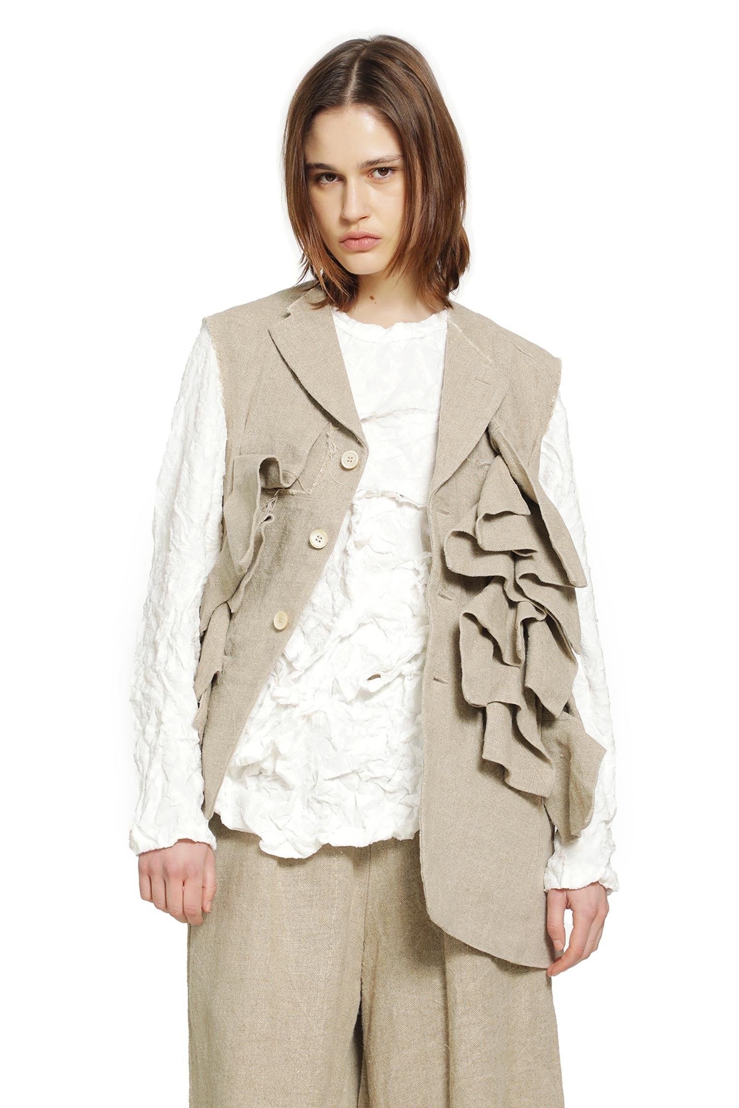 Ruffled Linen Vest
