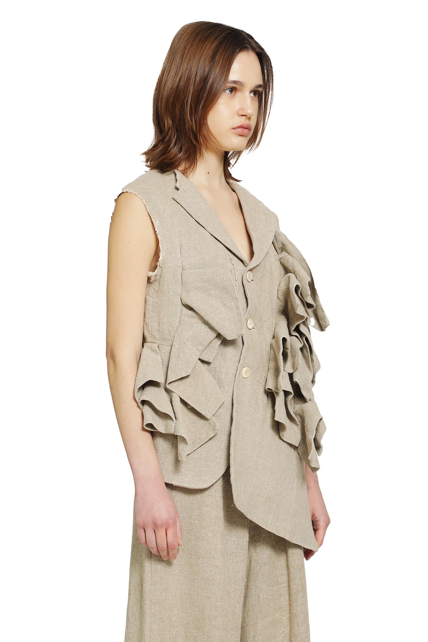 Ruffled Linen Vest