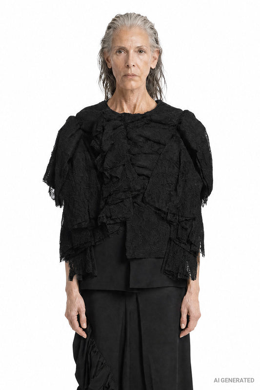 Coated Lace Long Sleeve Top