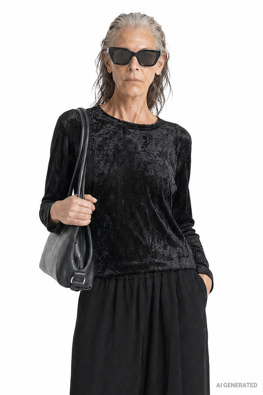Coated Lace Long Sleeve Top