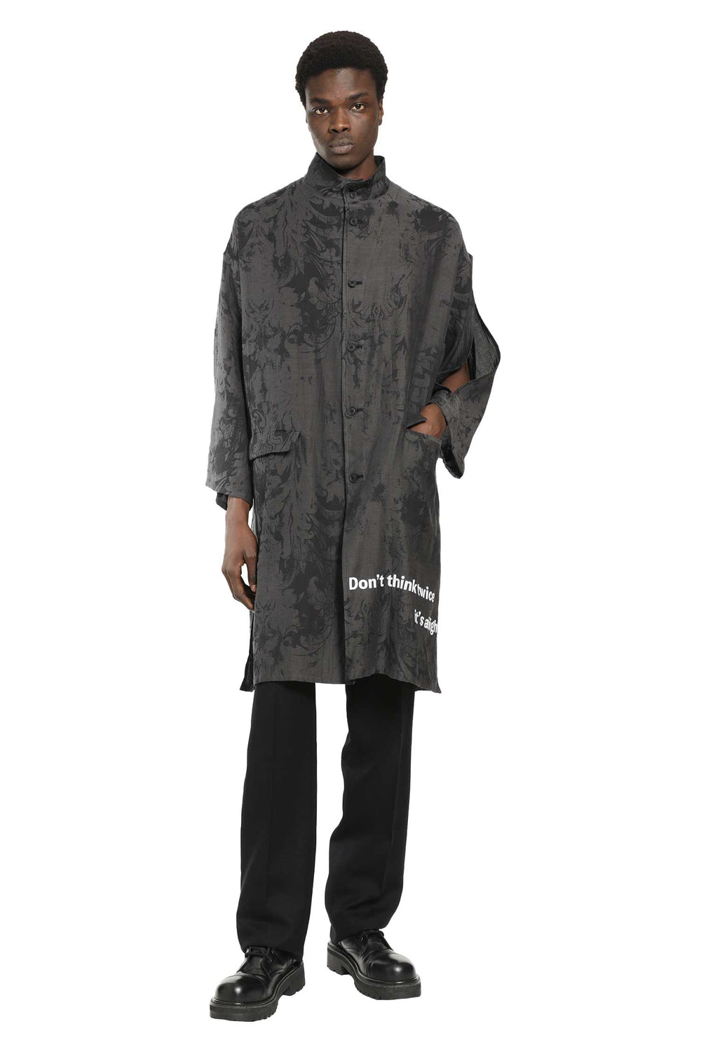 YOHJI YAMAMOTO Jacquard Message Print Long Jacket man