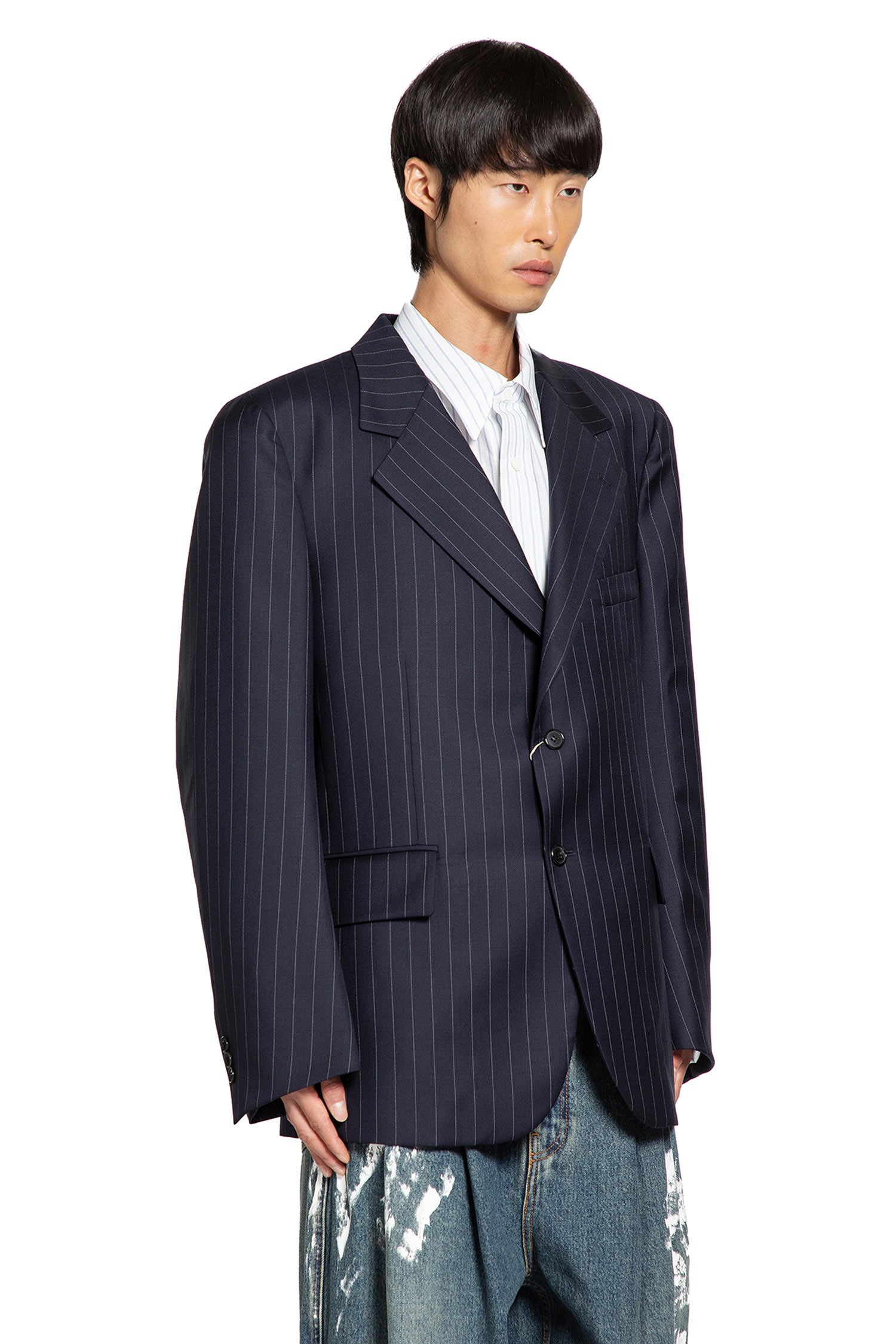 Pinstriped Wool Blazer