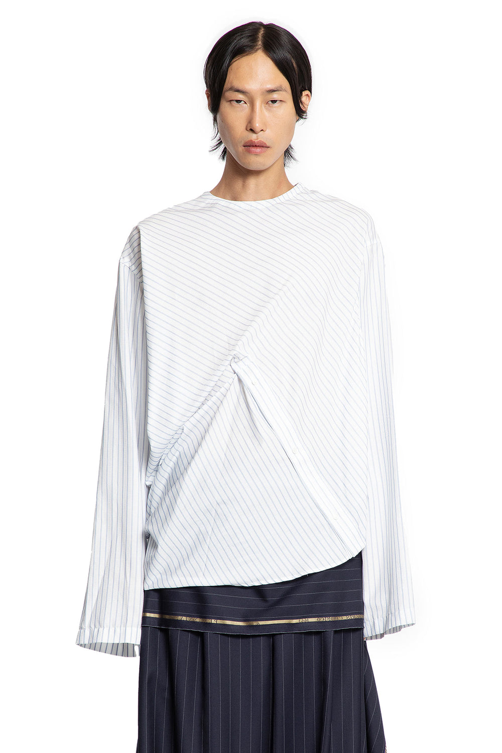 Reconstructed Pinstriped Long Sleeve Top