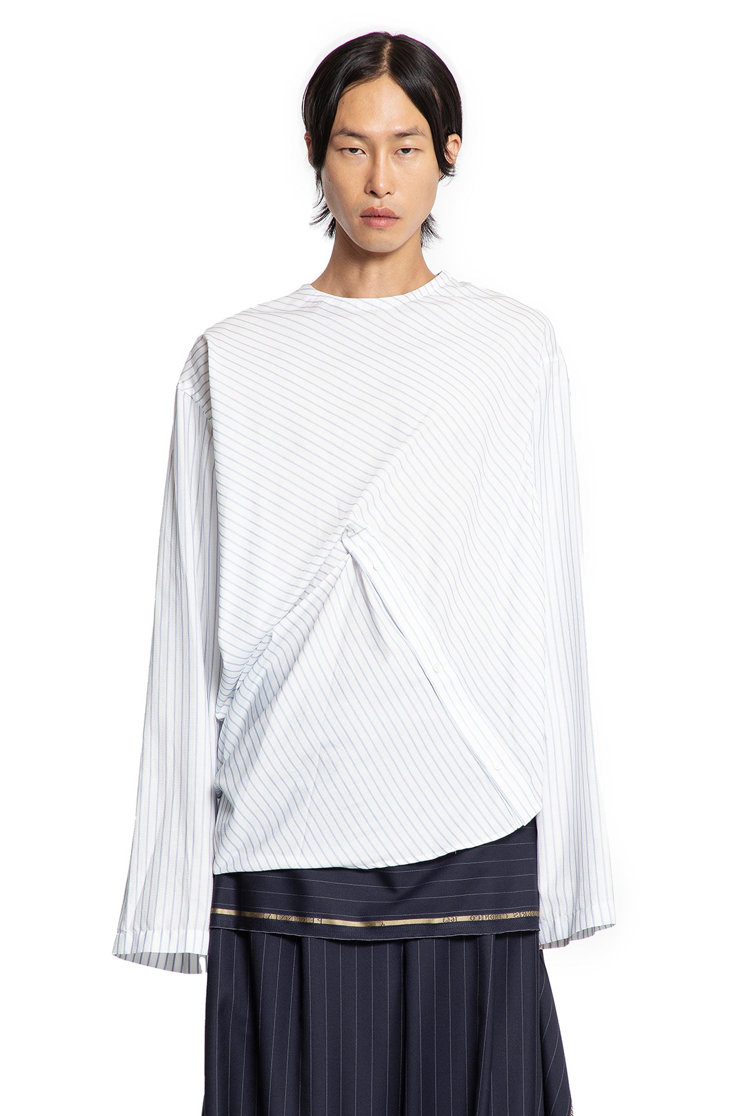 Reconstructed Pinstriped Long Sleeve Top