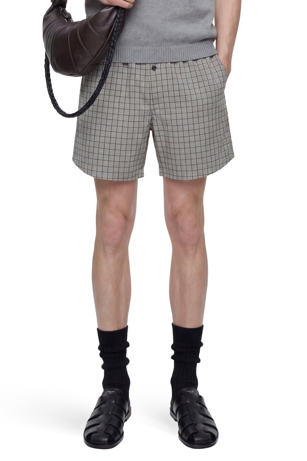 HED MAYNER Viscose Linen Check Shorts man