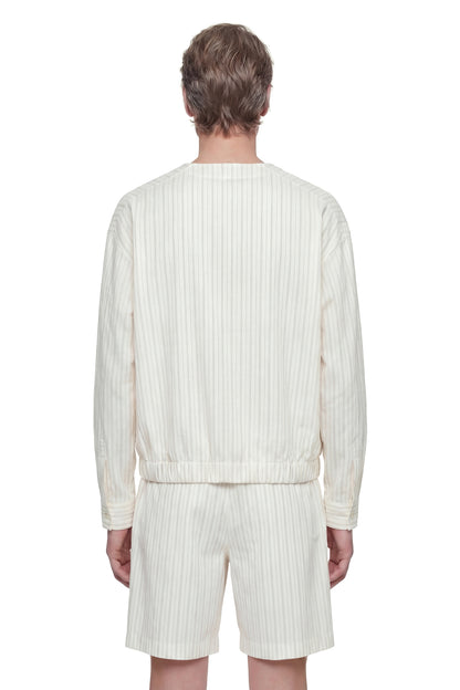 Pinstriped V-Neck Shirt in Linen Cotton Poplin