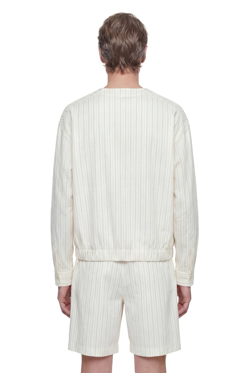 Pinstriped V-Neck Shirt in Linen Cotton Poplin