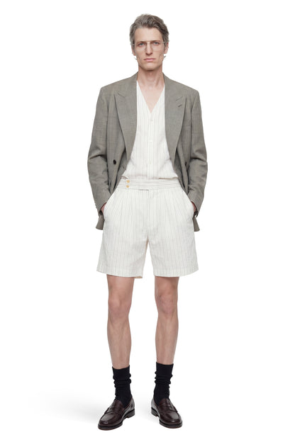 Pinstriped V-Neck Shirt in Linen Cotton Poplin