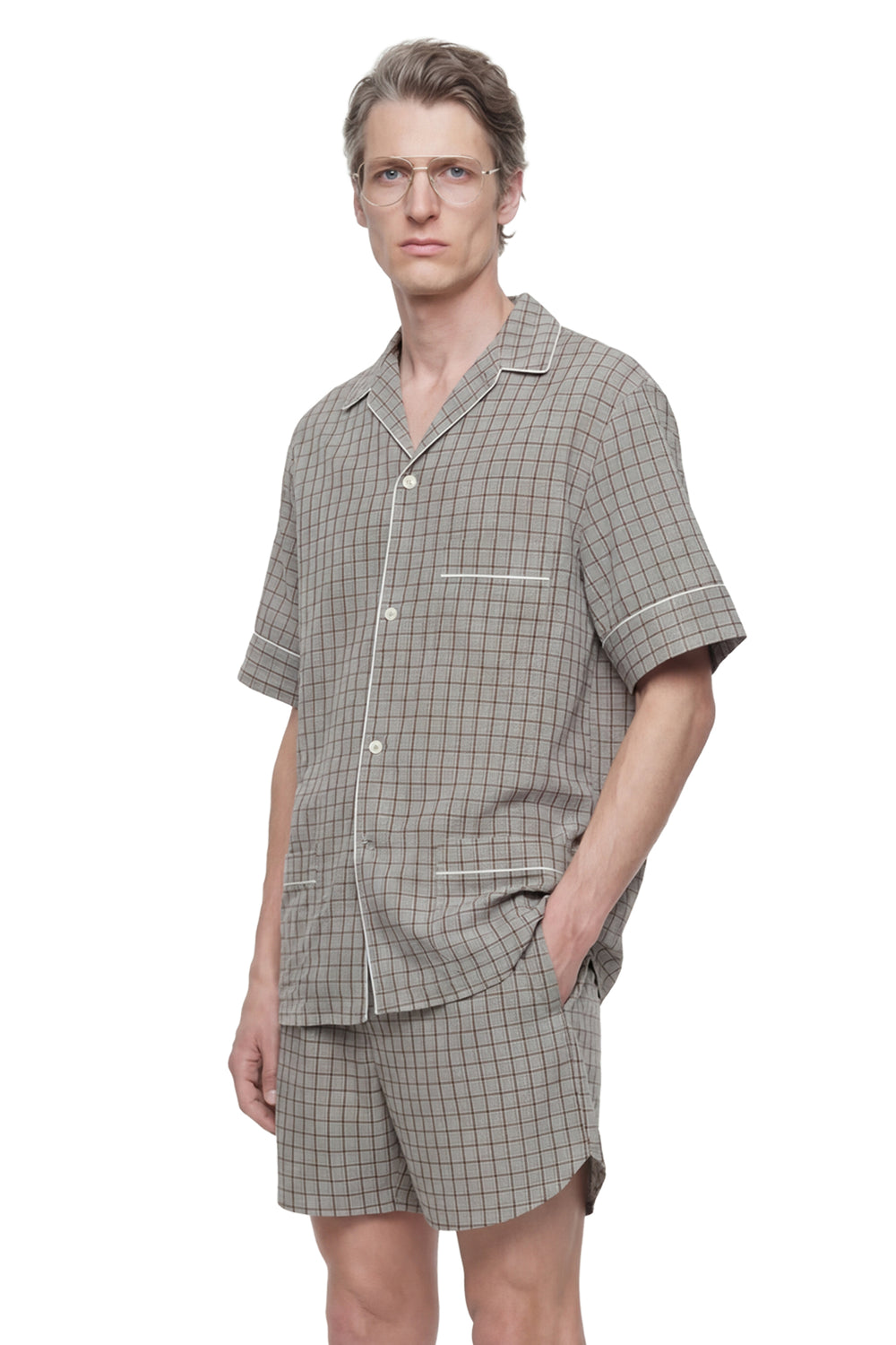 HED MAYNER Viscose Linen Check Shirt man