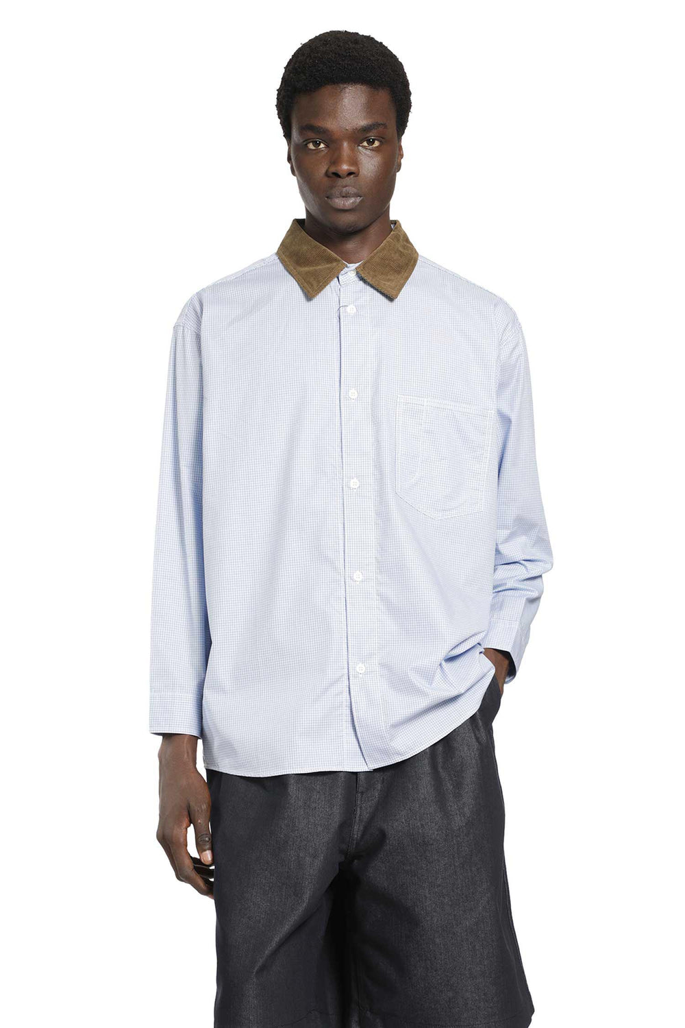 COMME DES GARCONS HOMME Check Shirt with Corduroy Collar man