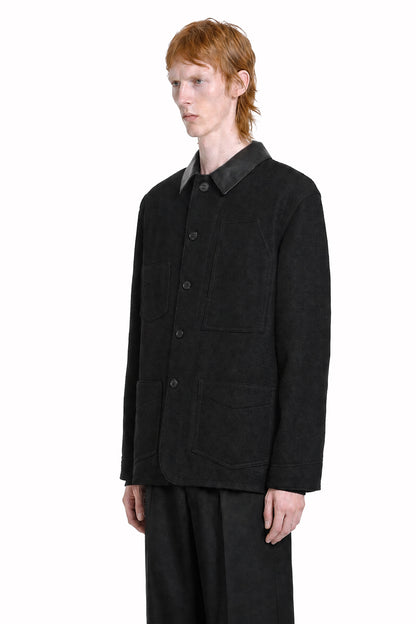Leather Collar Wool Chore Jacket