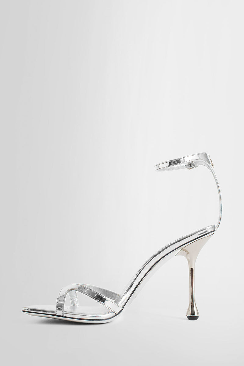 Luxury shoes for women - Jimmy Choo Lang sandals in silver leather