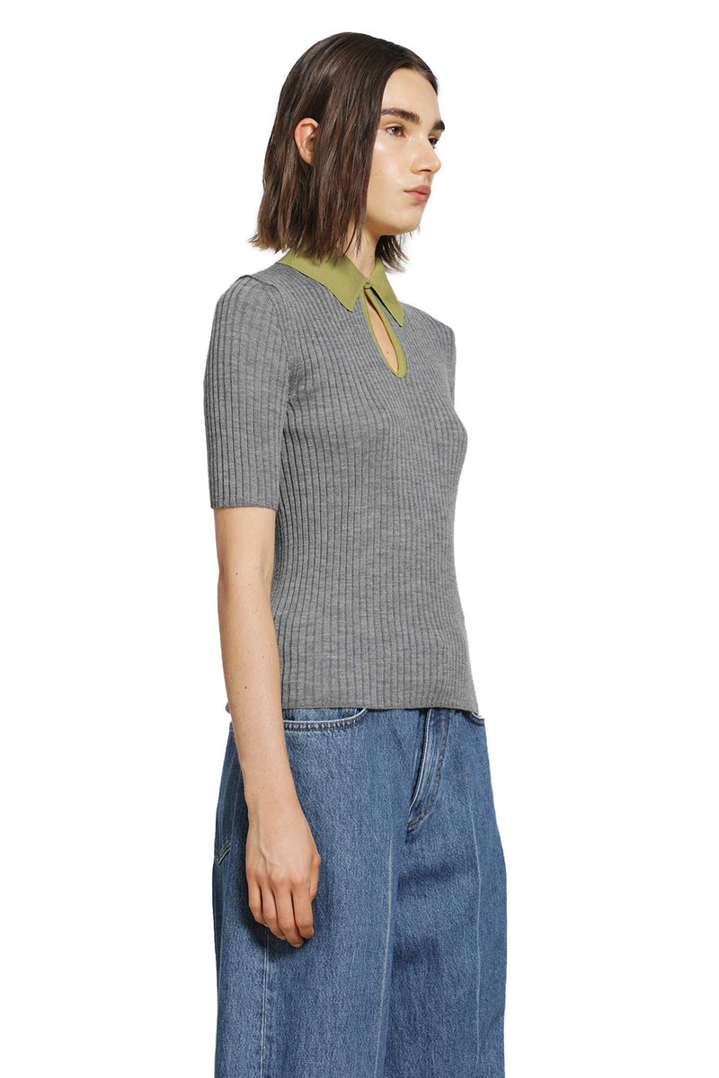 JIL SANDER Lightweight Ribbed Wool Polo woman