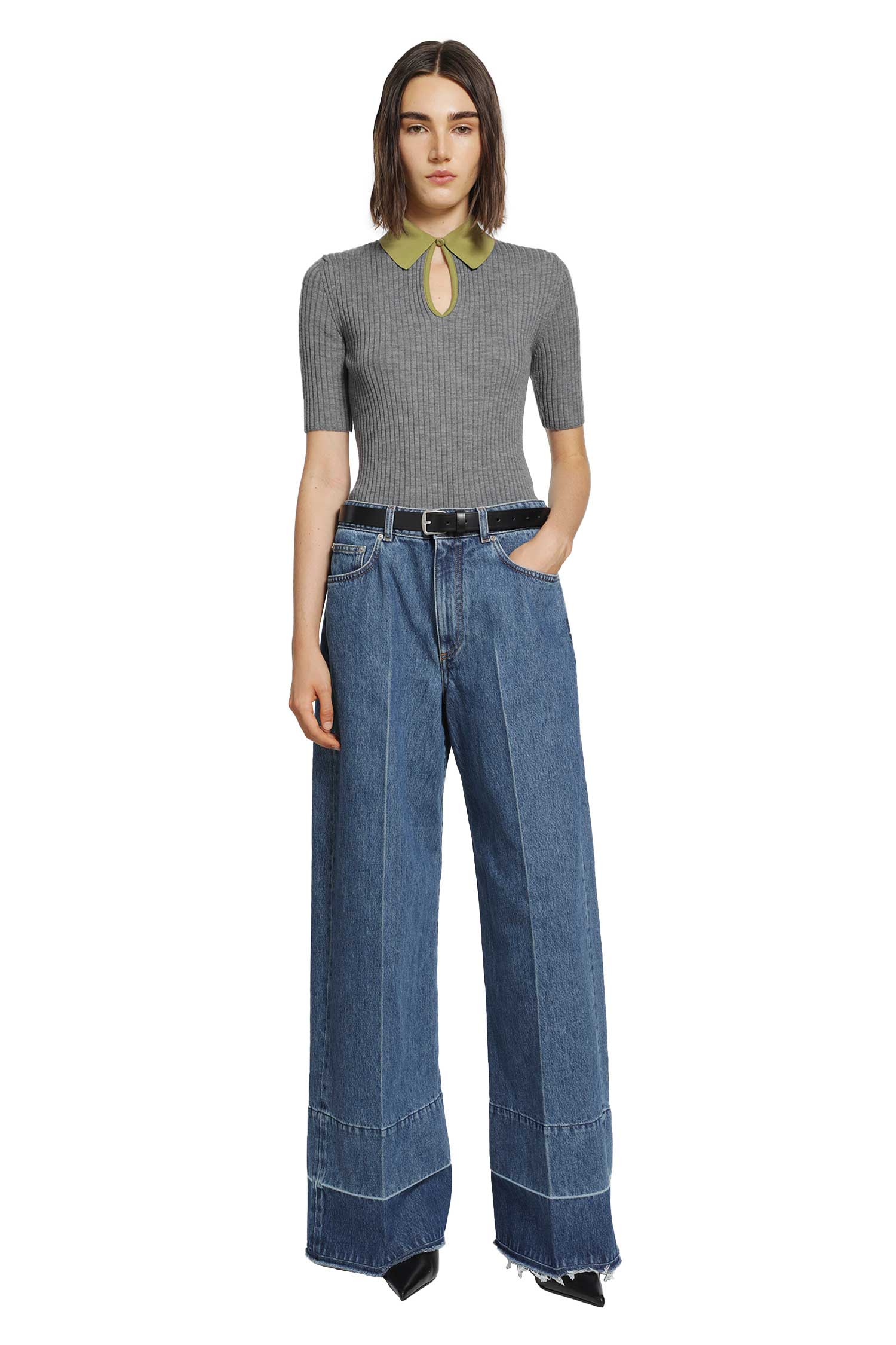 JIL SANDER Lightweight Ribbed Wool Polo woman
