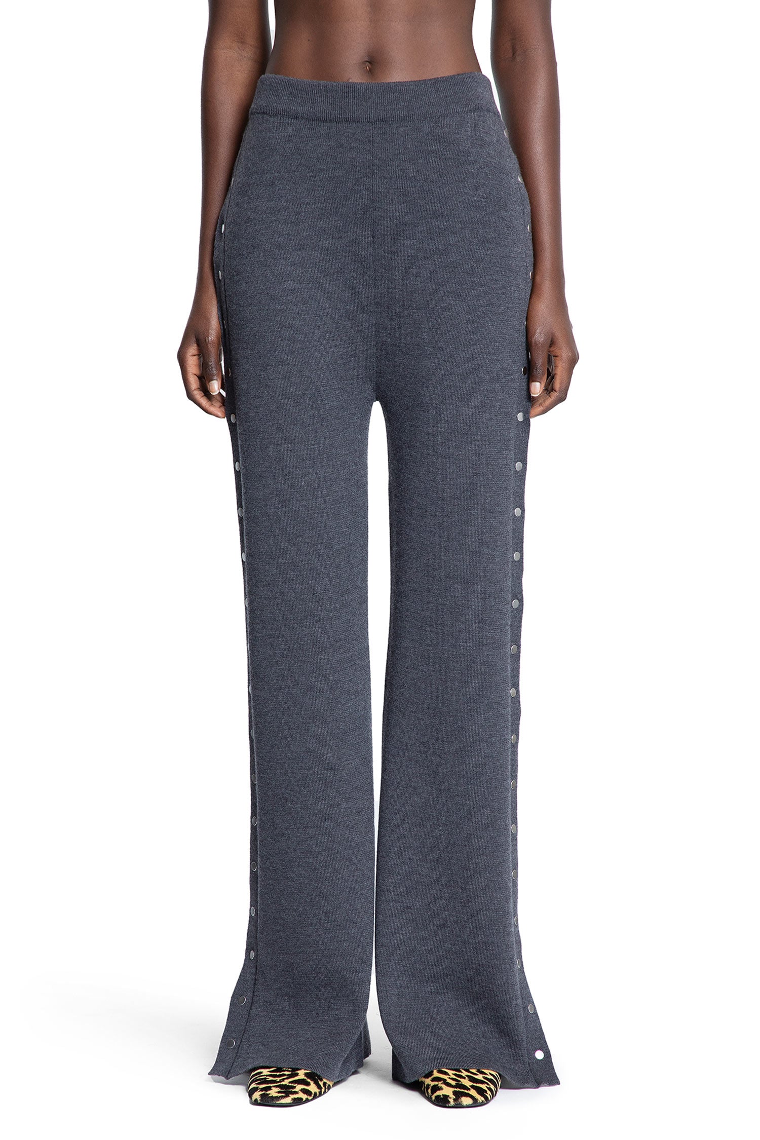 Flared Knit Pants with Studs in Wool