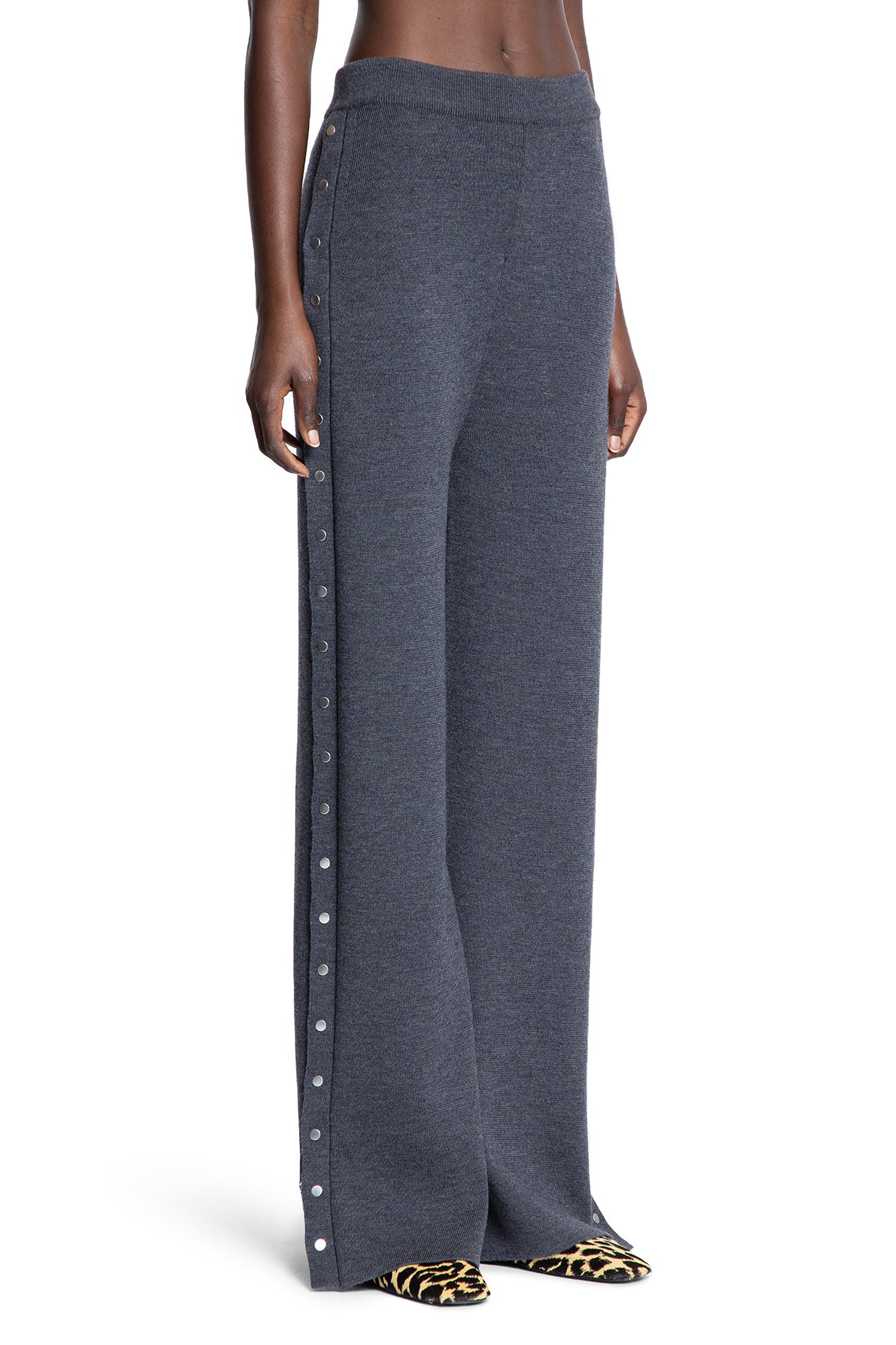 Flared Knit Pants with Studs in Wool