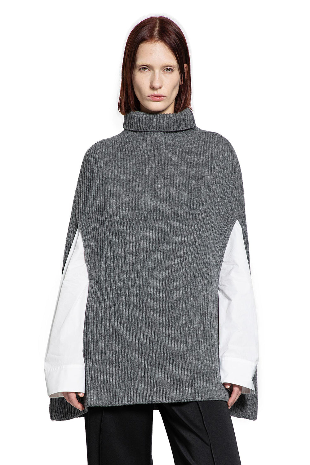 Midweight Wool High-Neck Cape