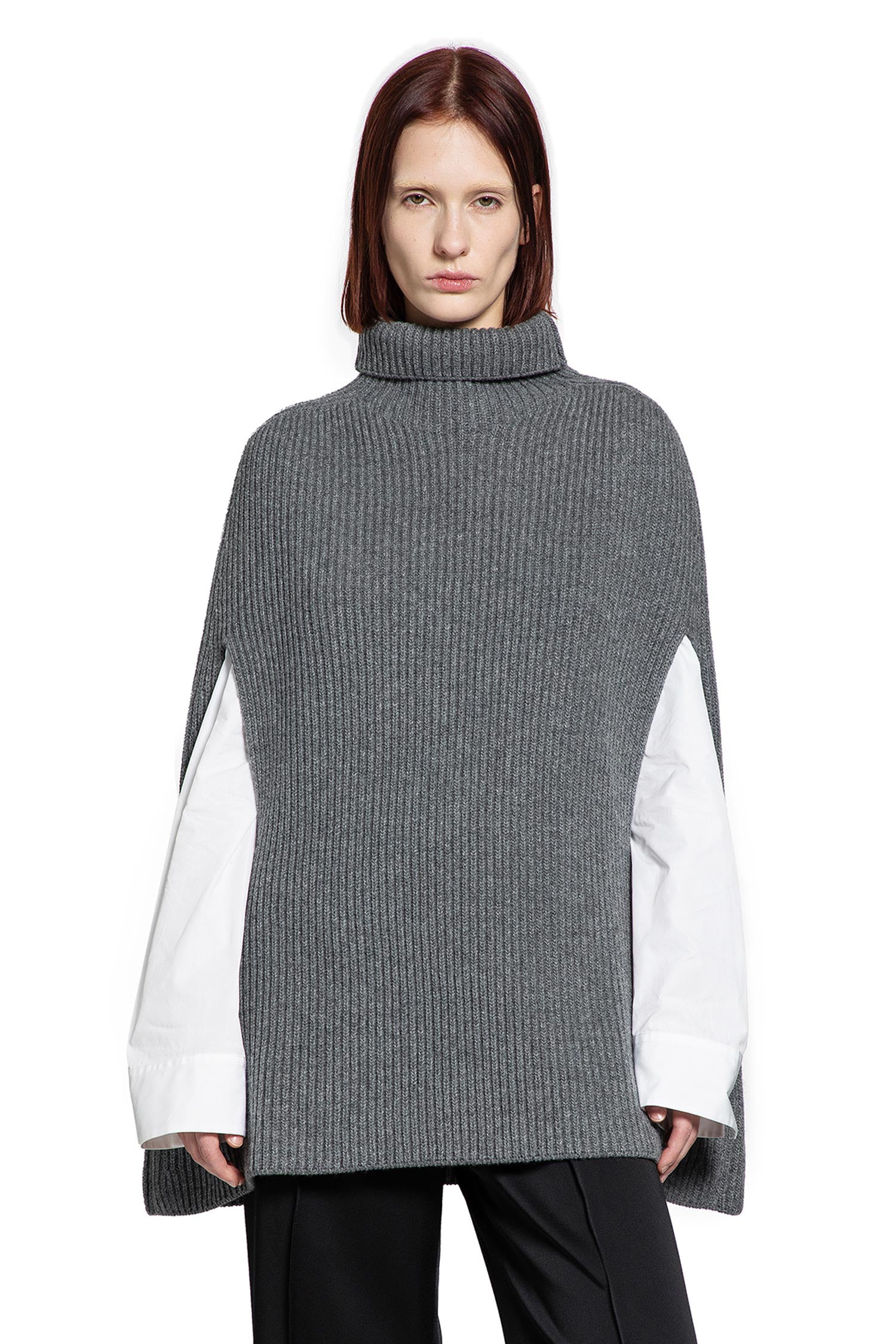 Midweight Wool High-Neck Cape