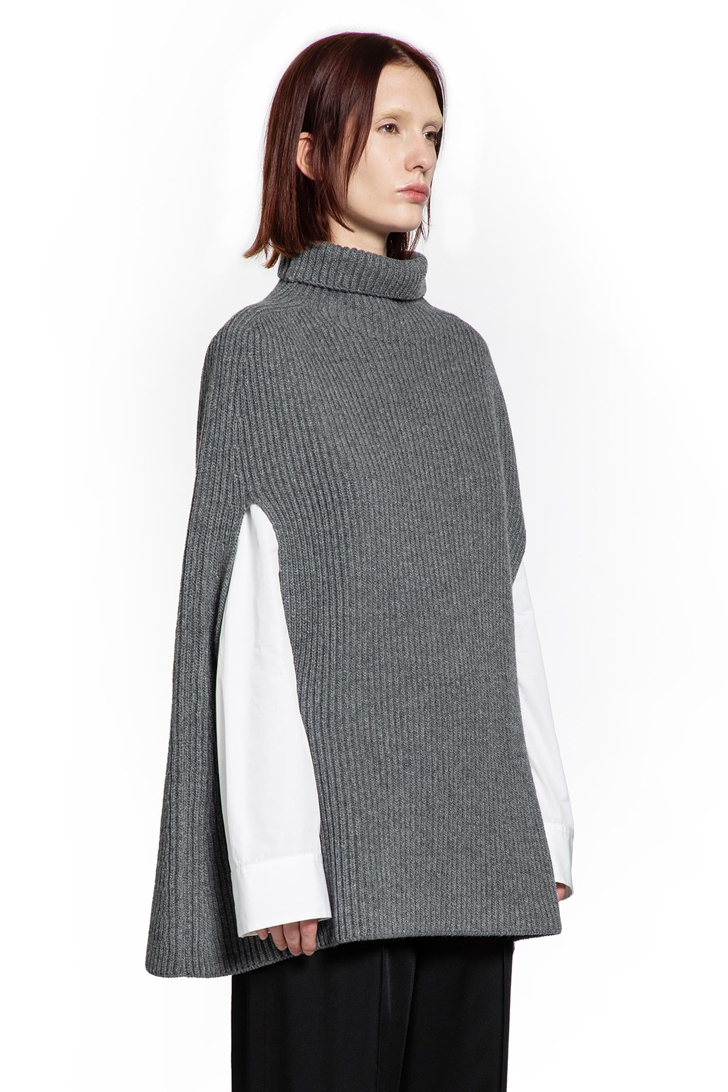 Midweight Wool High-Neck Cape