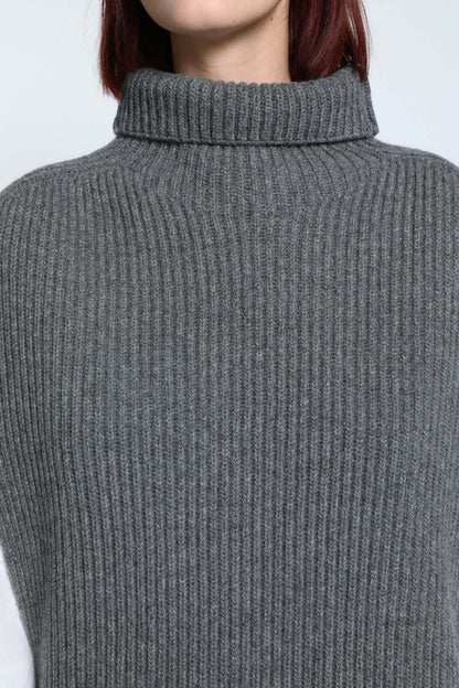 Midweight Wool High-Neck Cape