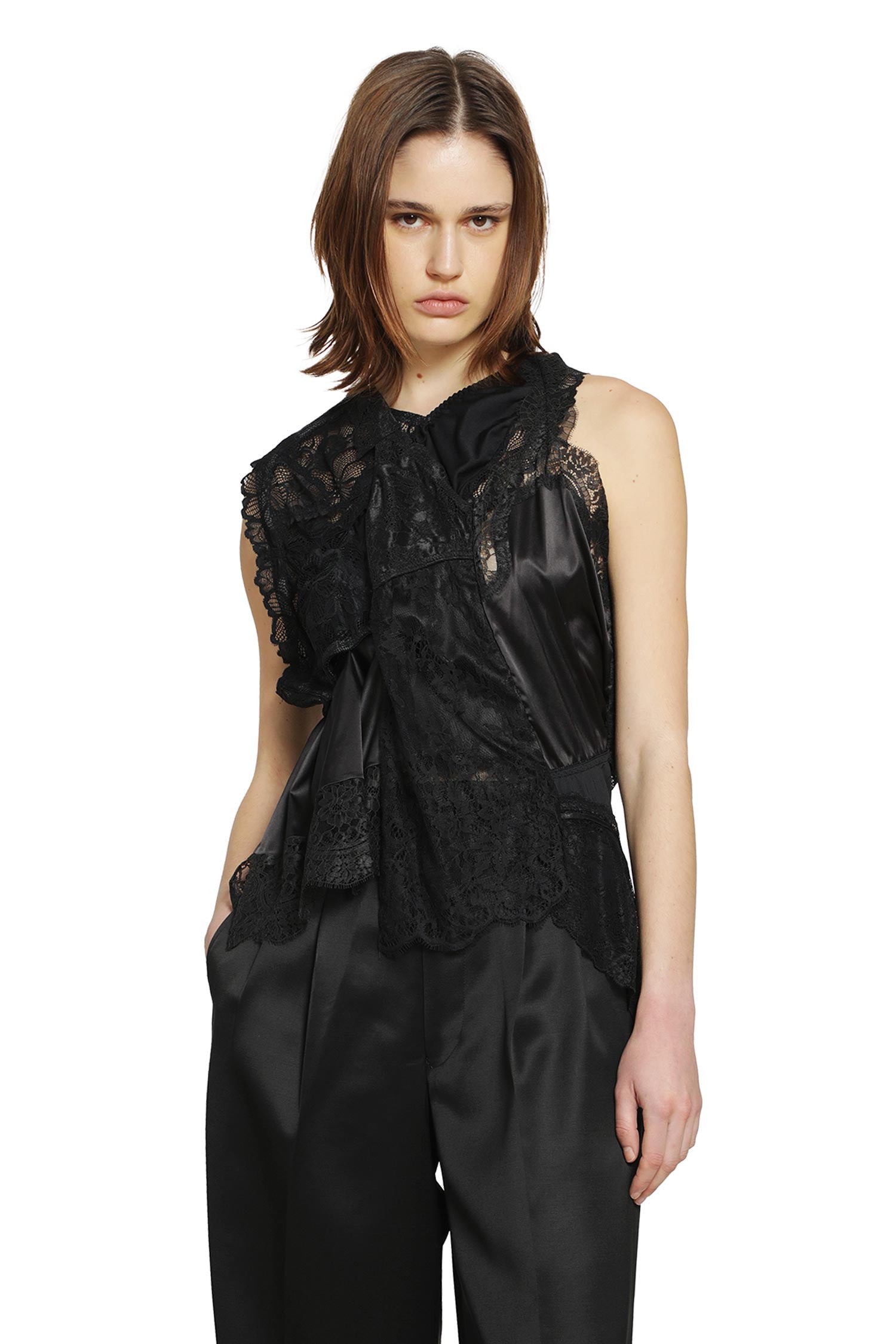 Asymmetric Satin Lace Top