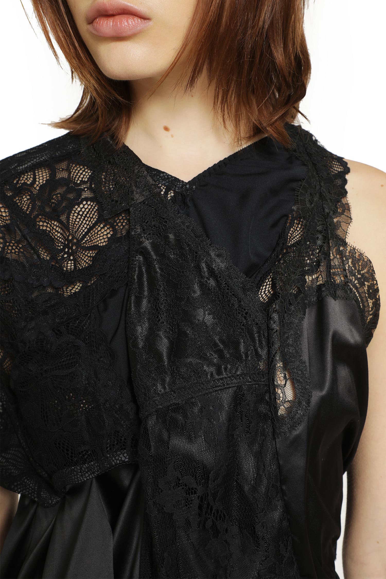 Asymmetric Satin Lace Top