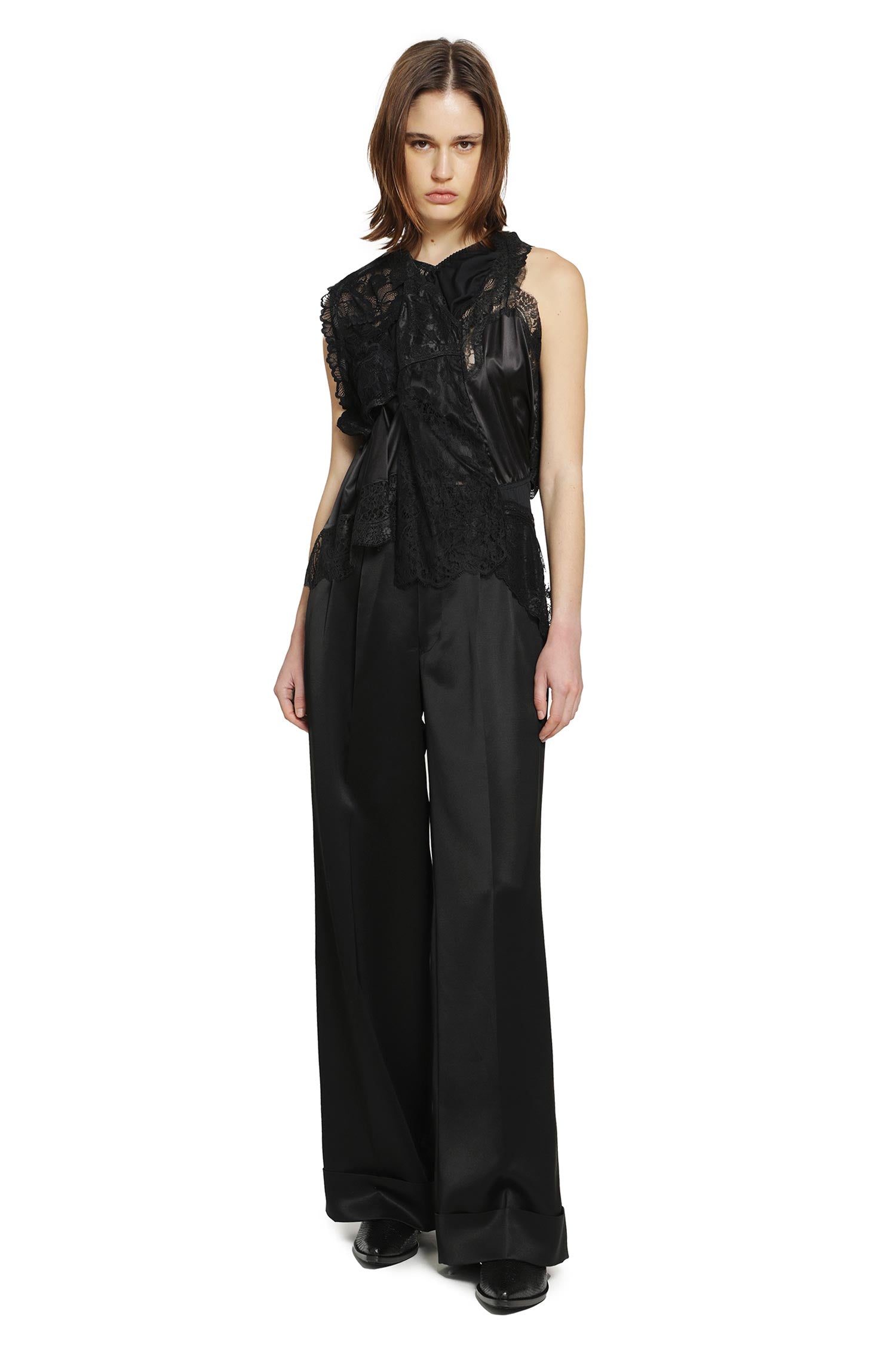 Asymmetric Satin Lace Top