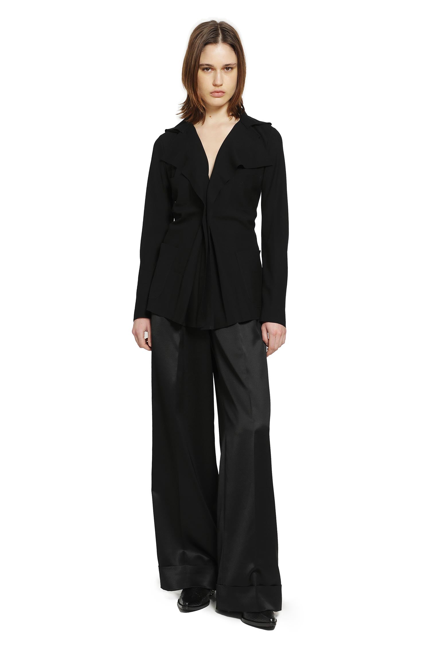 Pleated Blazer in Poly Twill