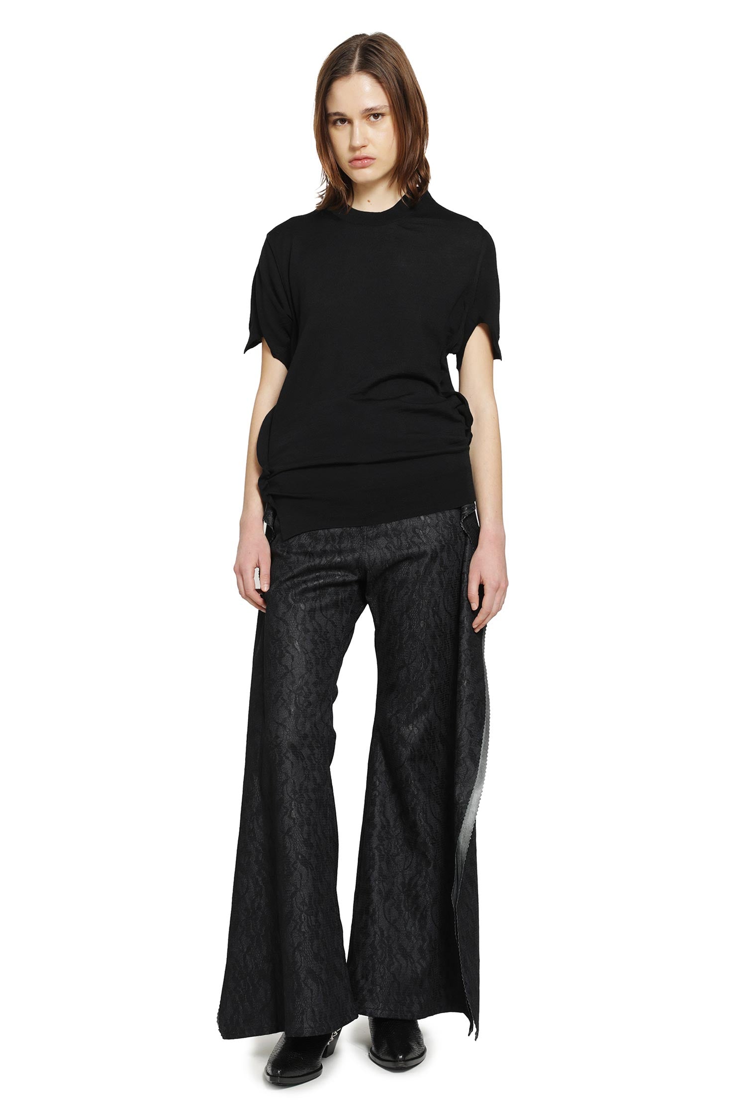 Short Sleeve Wool Sweater with Splits