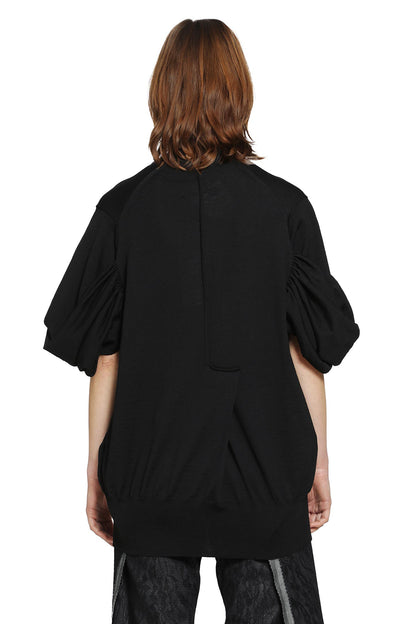 V-Neck Wool Sweater with Gathered Sleeves