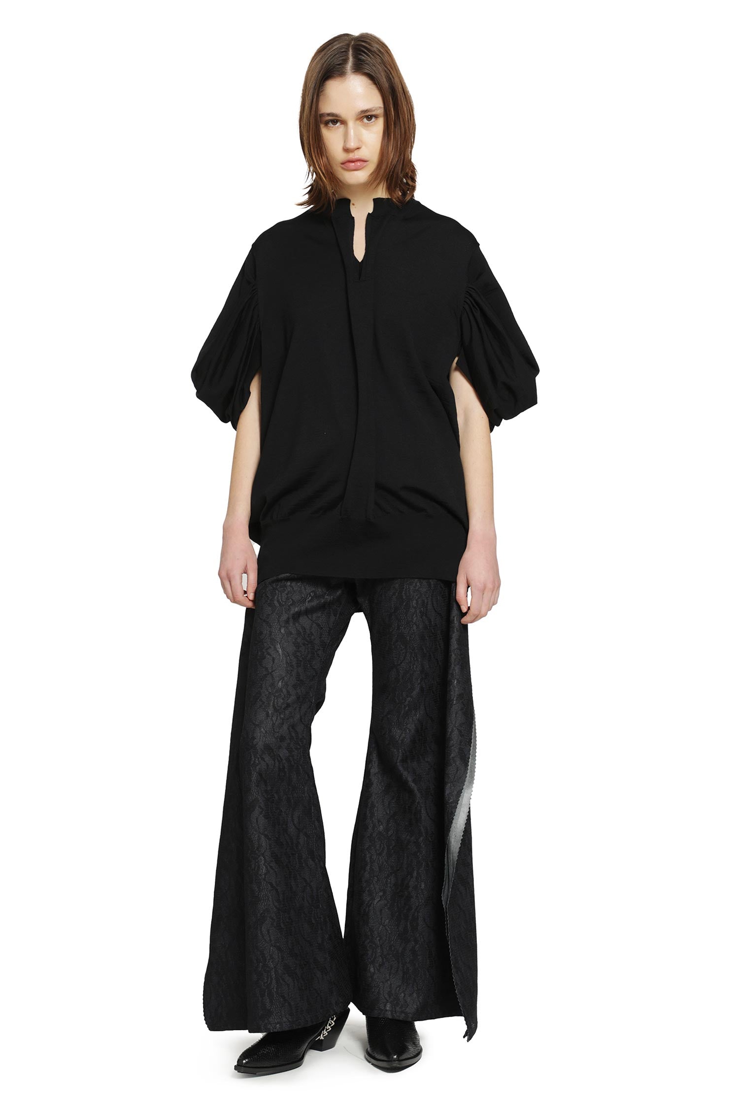 JUNYA WATANABE V-Neck Wool Sweater with Gathered Sleeves woman