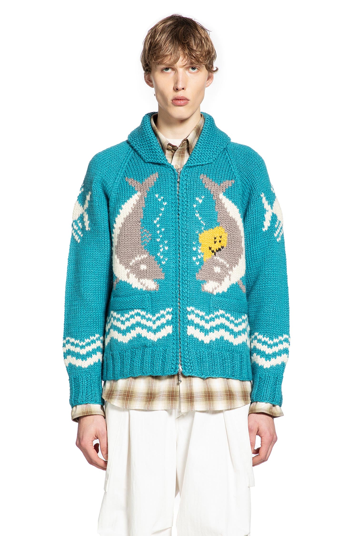 Hand Knit Peckish Trout Zip Cardigan