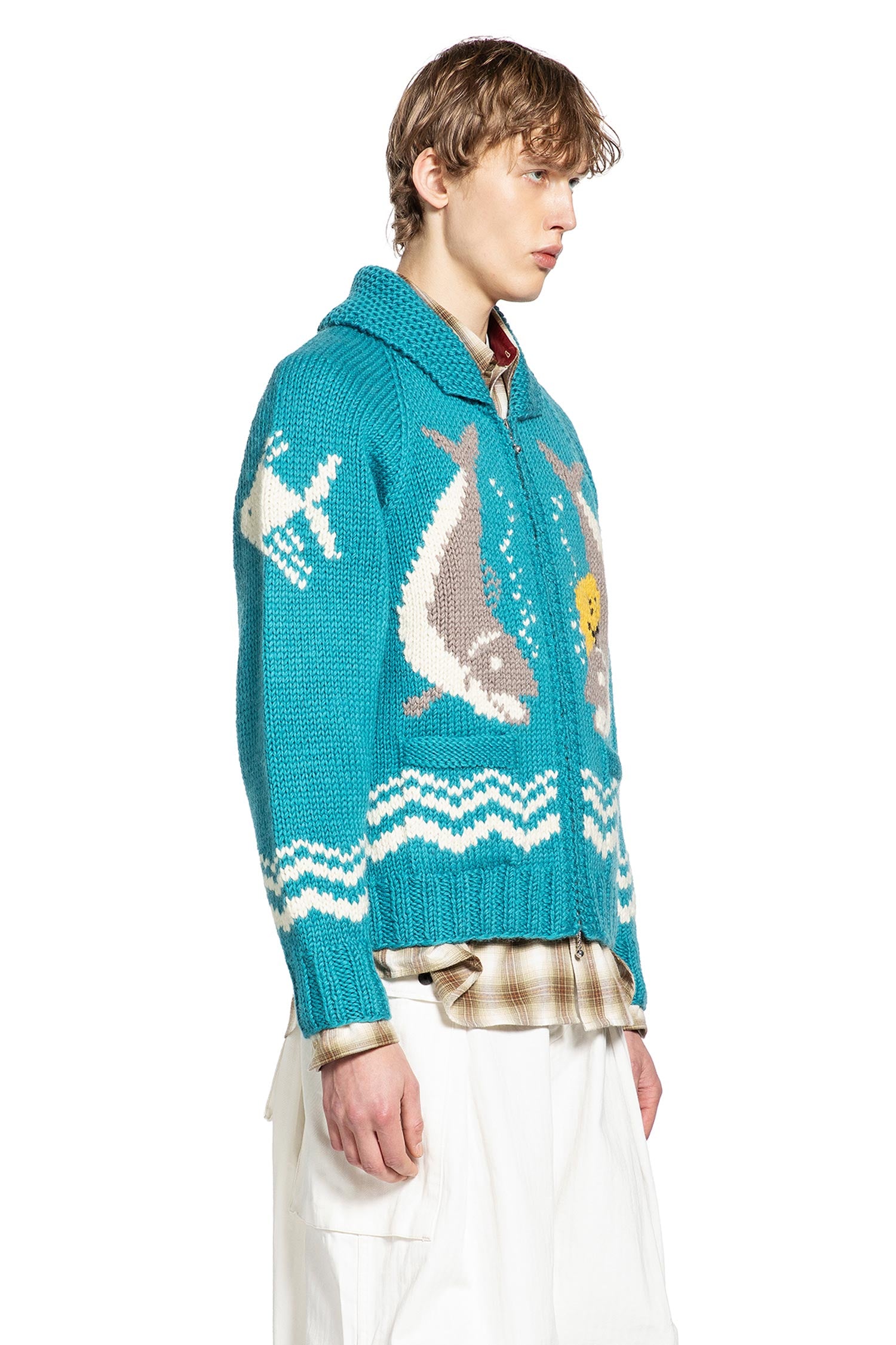 Hand Knit Peckish Trout Zip Cardigan