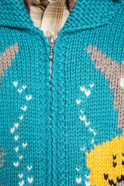 Hand Knit Peckish Trout Zip Cardigan