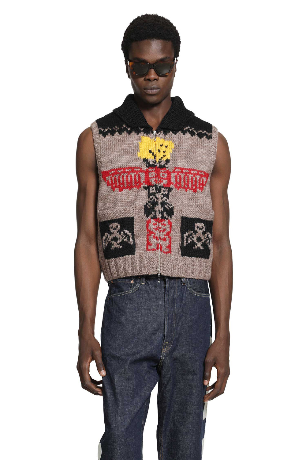 KAPITAL Hand Knit Peckish Totem Pole Vest man