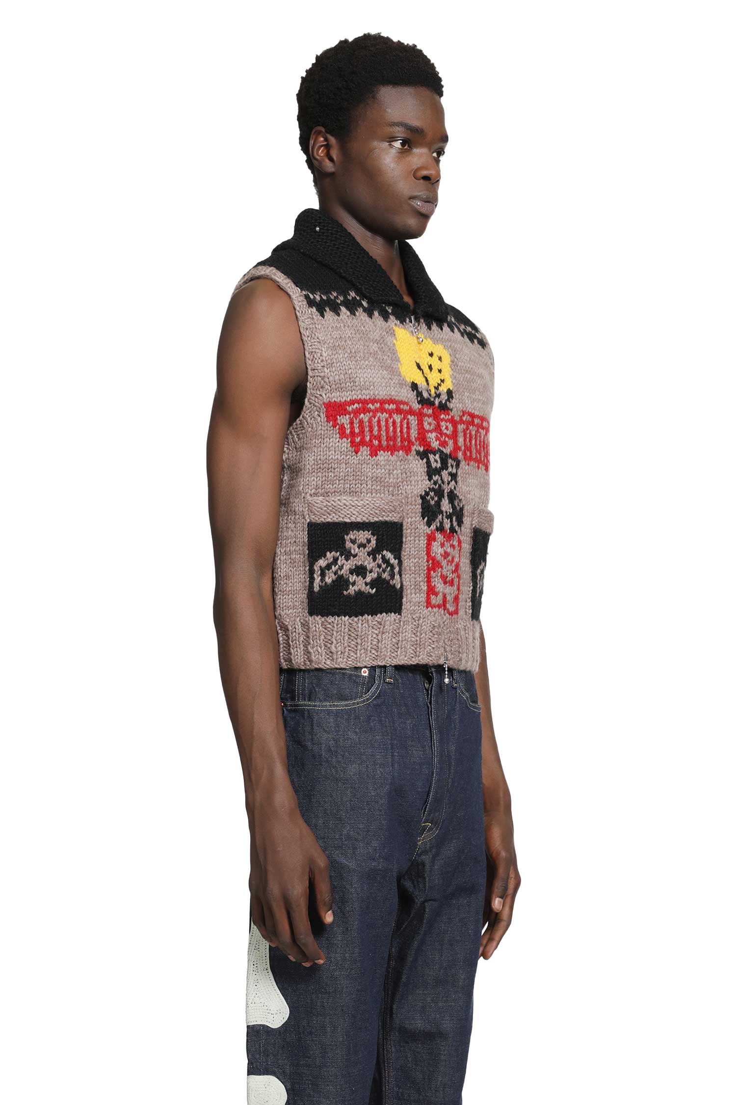 KAPITAL Hand Knit Peckish Totem Pole Vest man