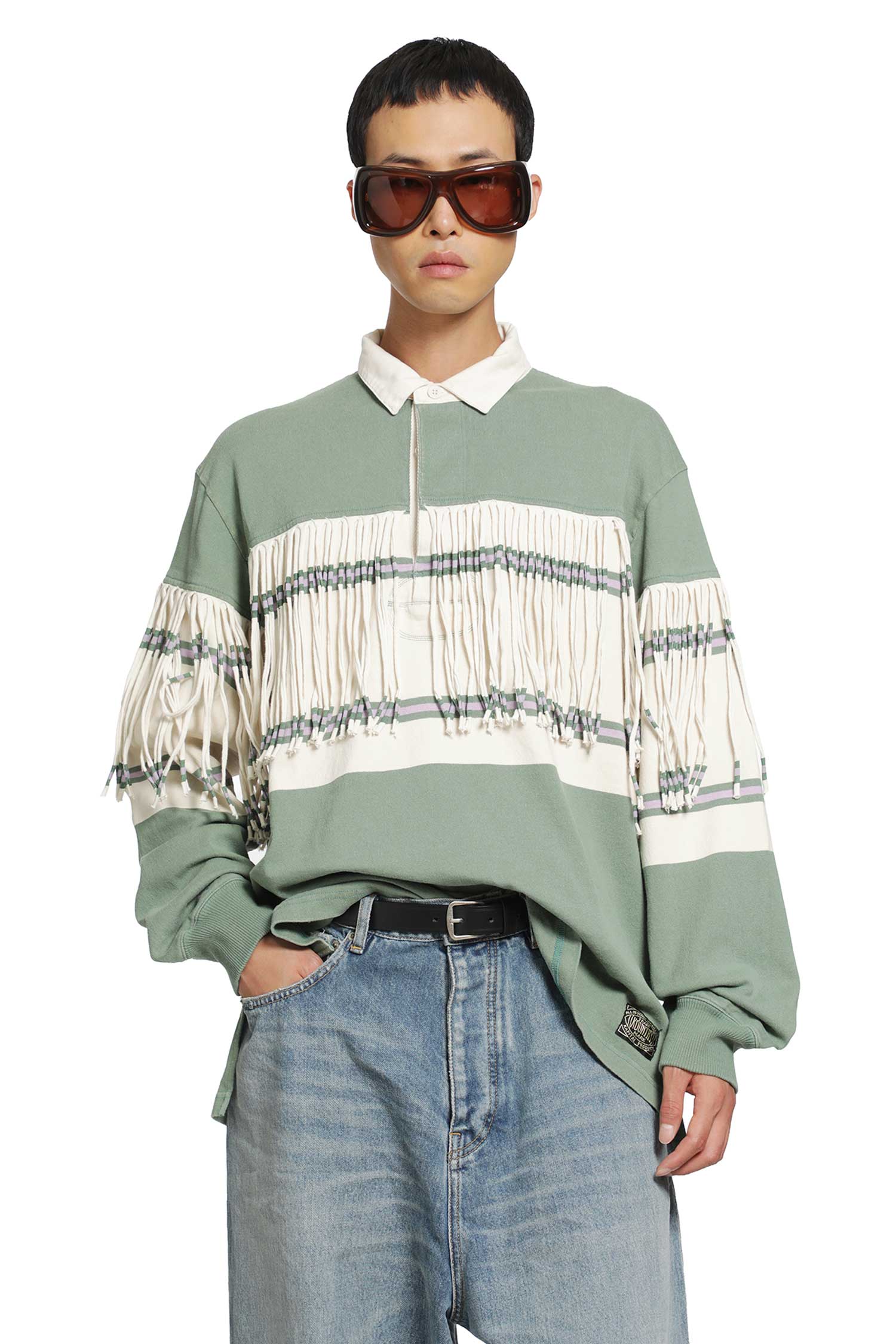 Panel Stripe Jersey Fringed Rugby Polo
