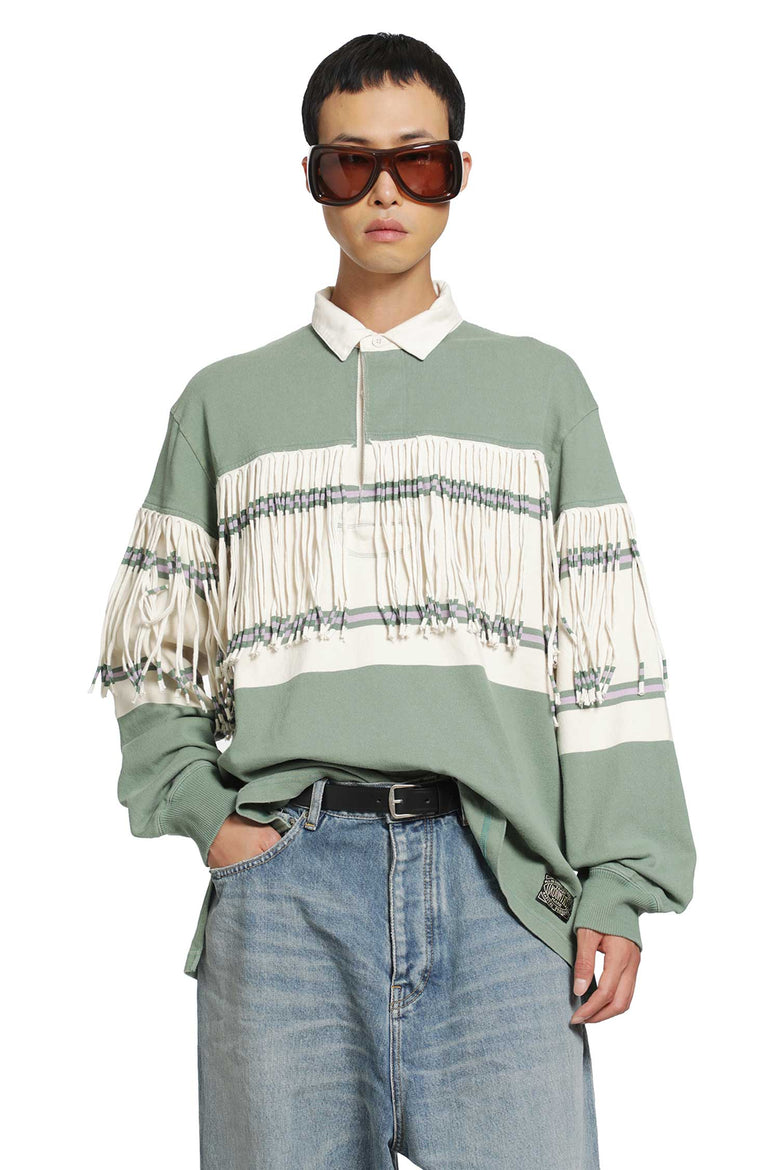 KAPITAL Panel Stripe Jersey Fringed Rugby Polo man